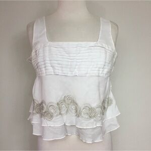 BGN Women's White Embroidered Silver Tiered Beaded Crop Sleeveless Blouse Size 6